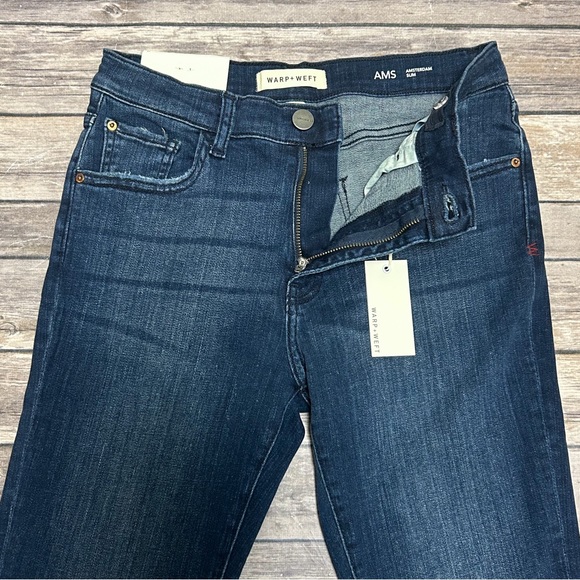 Warp Weft Dark Indigo Amsterdam Slim Straight Girl Adjustable Waist Jeans NWT 14 - Picture 3 of 11